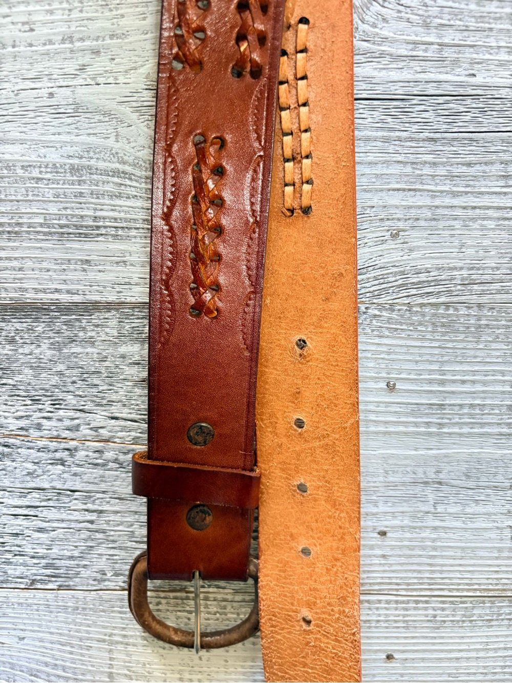 Western Engraved/Stitched Leather 41.5" Belt in Rustic Red-Brown